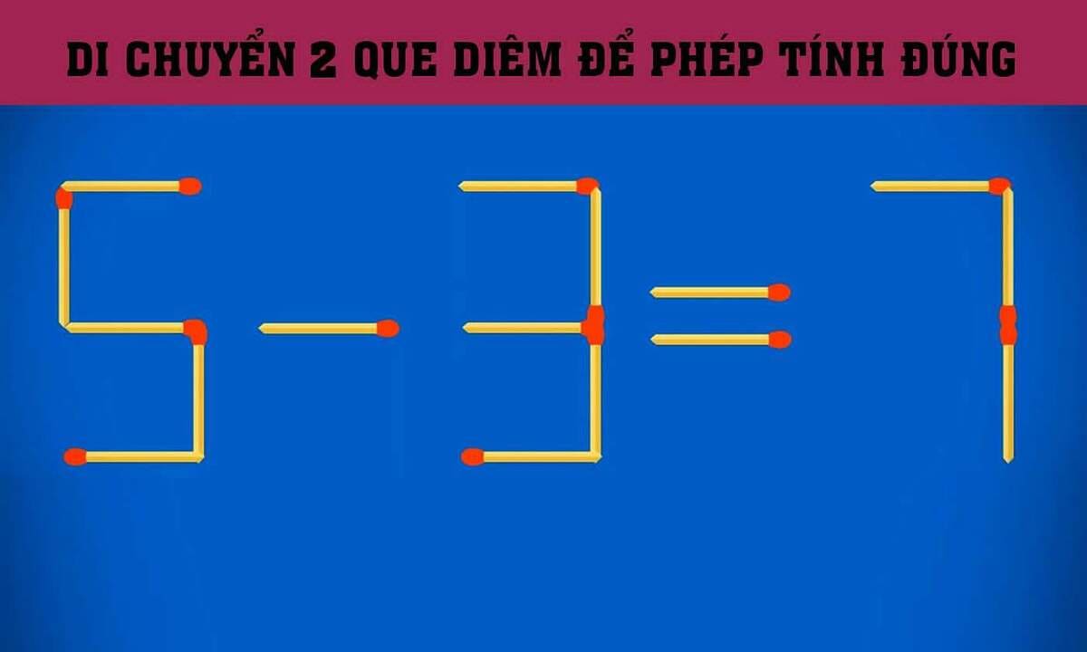 Какие 2 совпадения следует переместить, чтобы «5 - 3 = 7» было правильным?
