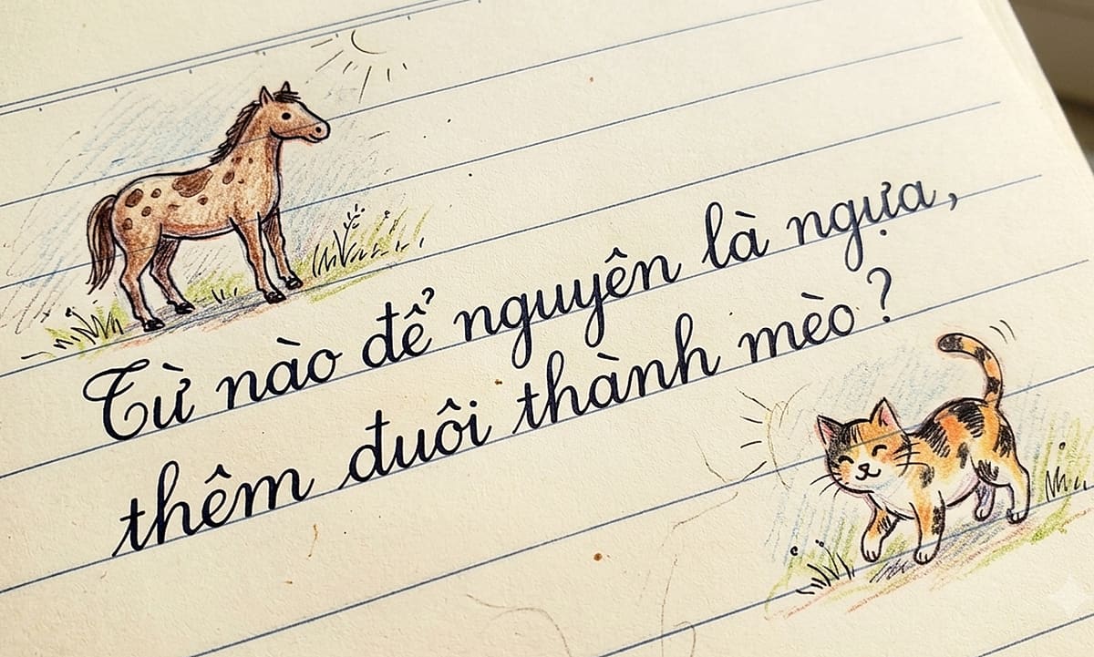 Từ nào để nguyên là ngựa, thêm đuôi thành mèo?