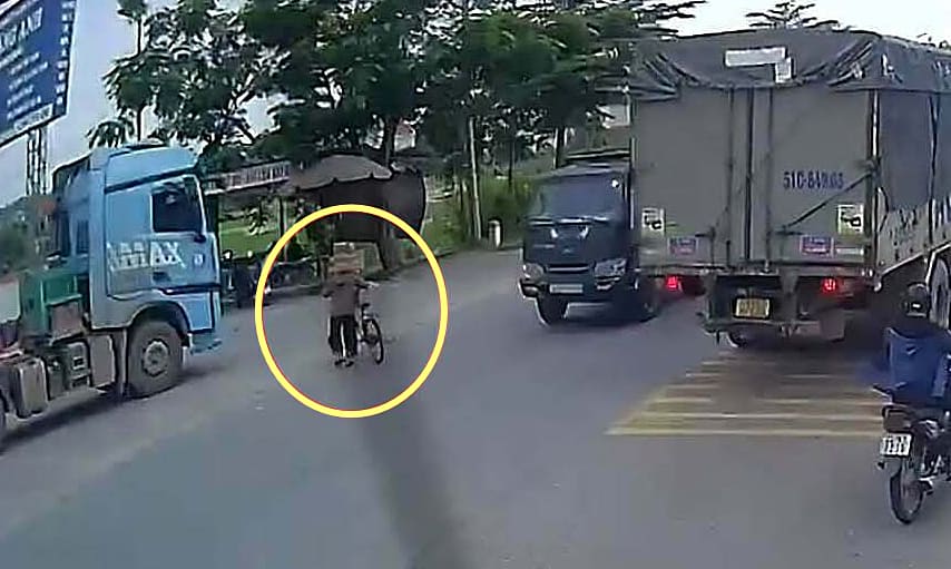 Контейнеровоз убил старуху, которая вела велосипед через дорогу