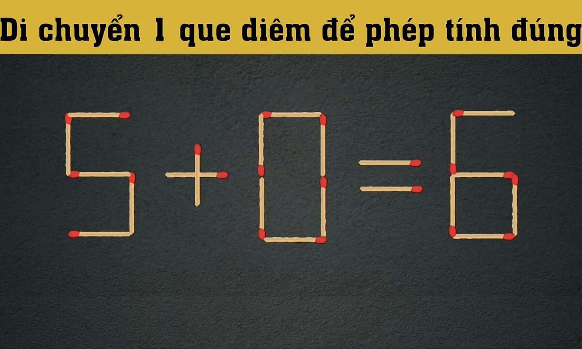Переместите одиночную спичечную палку так, чтобы «5 + 0 = 6» было правильным