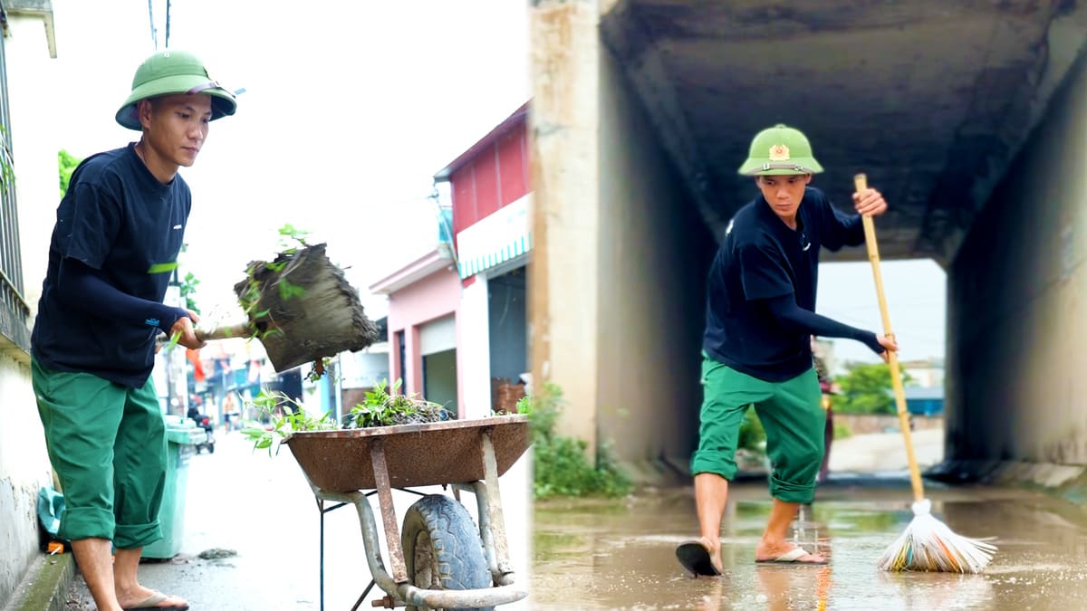 Chàng trai ở Bắc Ninh tự nguyện dọn đất cát trên đường