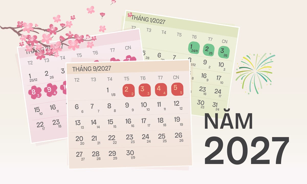 Lịch nghỉ lễ Tết năm 2027 dao động 22-25 ngày