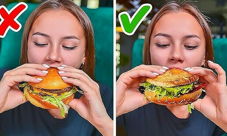 Ăn burger đúng cách để không rơi nhân và chảy nước sốt